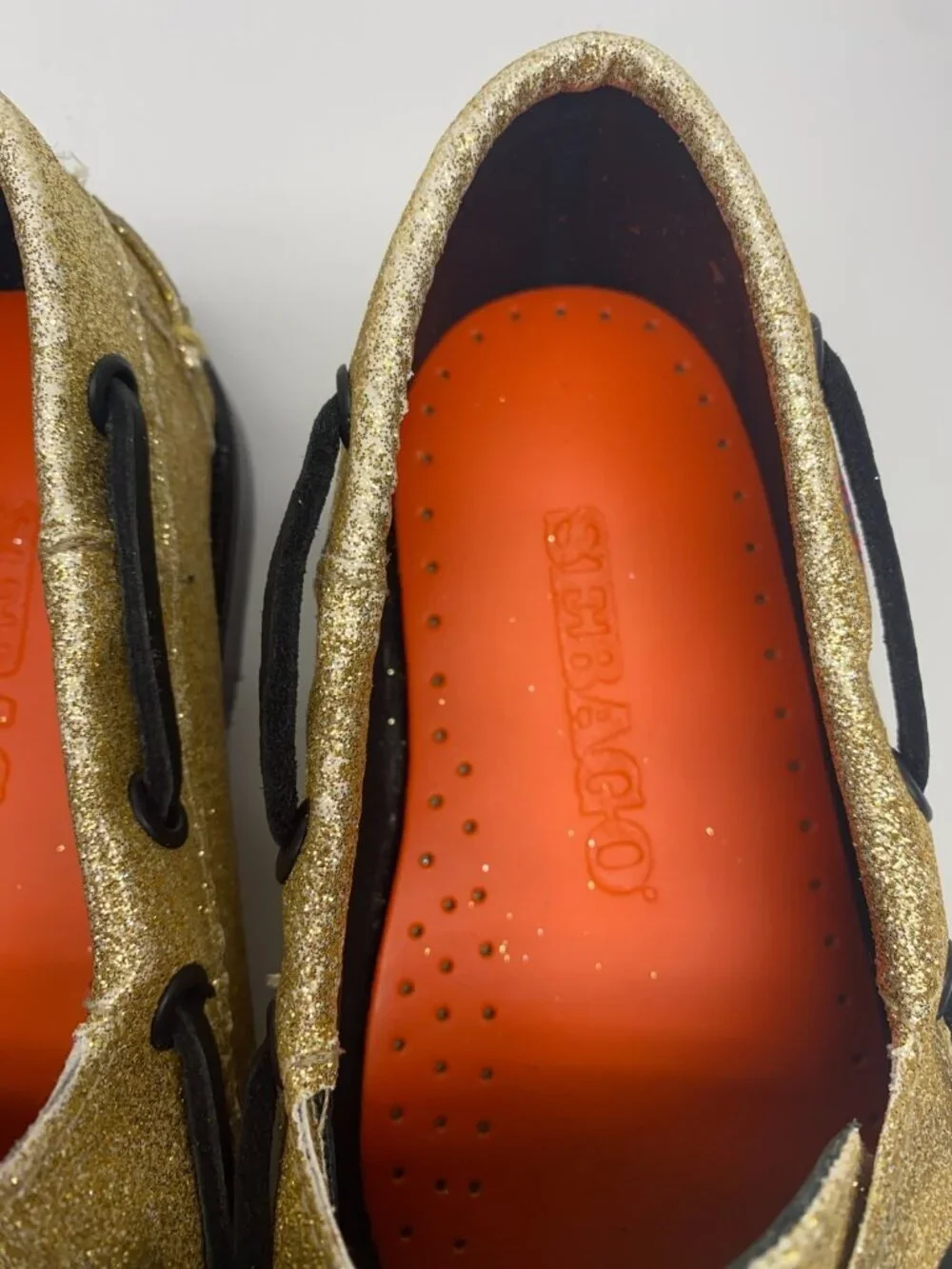 Sebago Mens Portland Glitter Yellow Gold & Black Loafer Sz 8